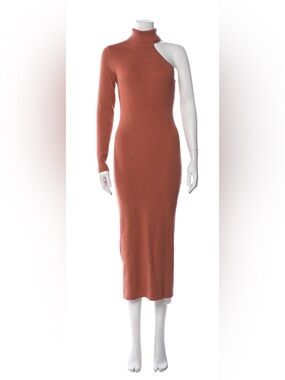 Bardot One-Shoulder Ribbed Midi Dress in Rust